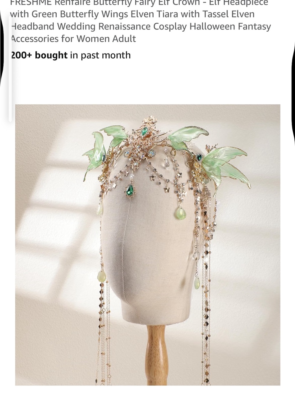 Delicate Green Fairy Leaf Crown Headpiece with Crystal Drops - Picture 5 of 9